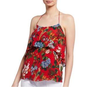 Alice + Olivia 100% Silk Floral Print Halter Top